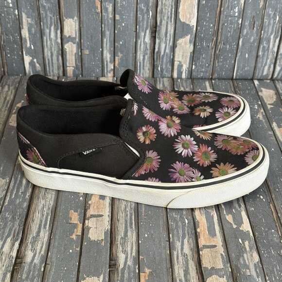 Vans Asher Dark Floral Womens Shoes Size 7.5 Slip-On Black Pink Skate - Picture 3 of 10